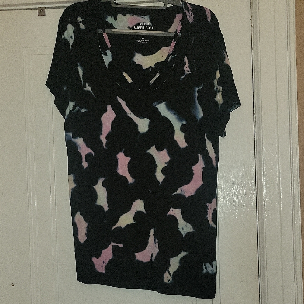 Torrid Black and Pink Patterned Blouse